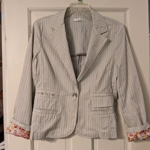 Striped Women's Blazer with Floral Cuffs